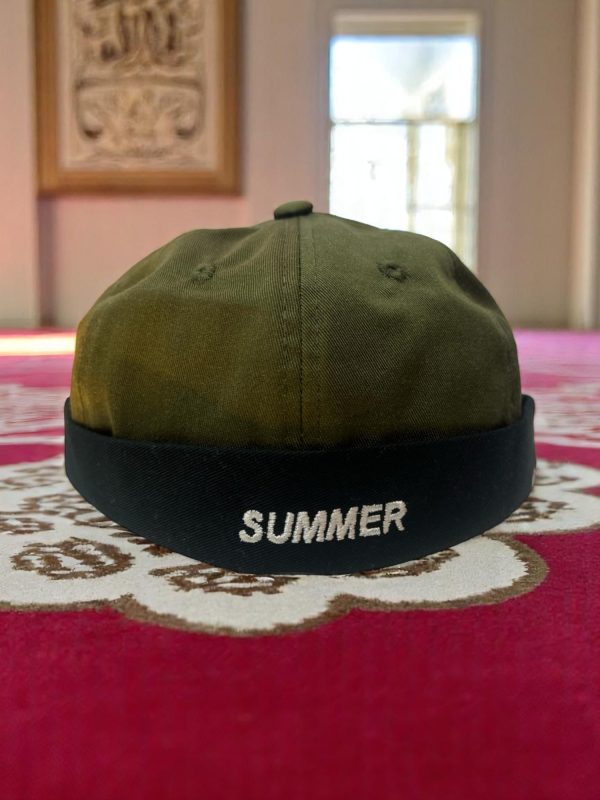 Brimless Cap (Olive color) with Black cuff –“SUMMER” Embroidered Twill Fabrics - Image 4