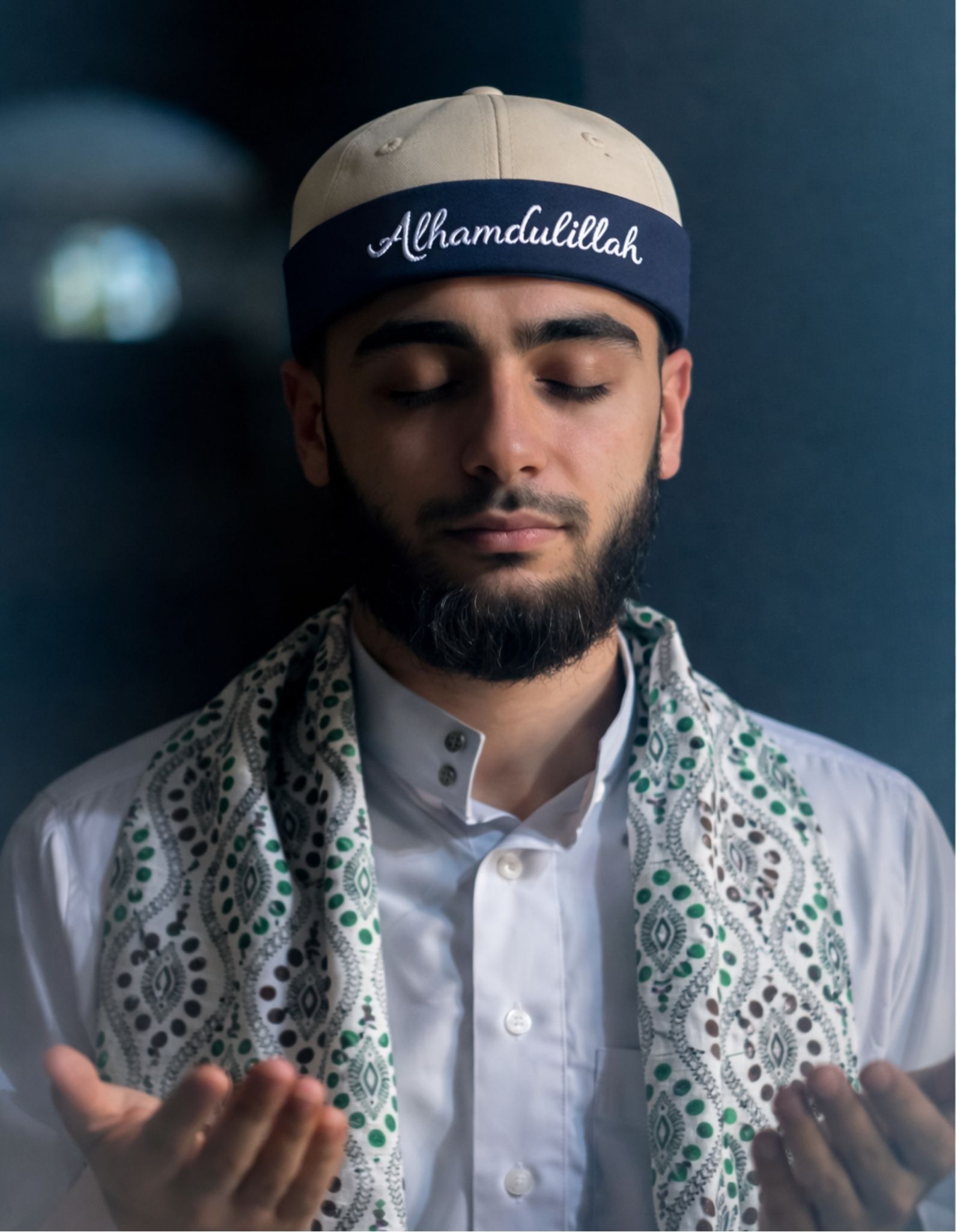 Alhamdulillah Docker Cap (Khaki+ Black Cuff Contrast-) – Twill Fabrics - Image 3