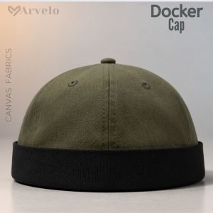 Solid Docker Cap (Olive+Black Cuff Contrust) – Full Solid Canvas Fabrics