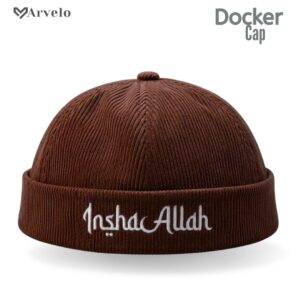 InshaAllah Docker Cap (Dark Brown) – Corduroy Fabrics